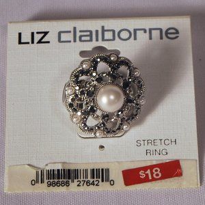 Liz Claiborne Stretch Ring - Silver with Pearls